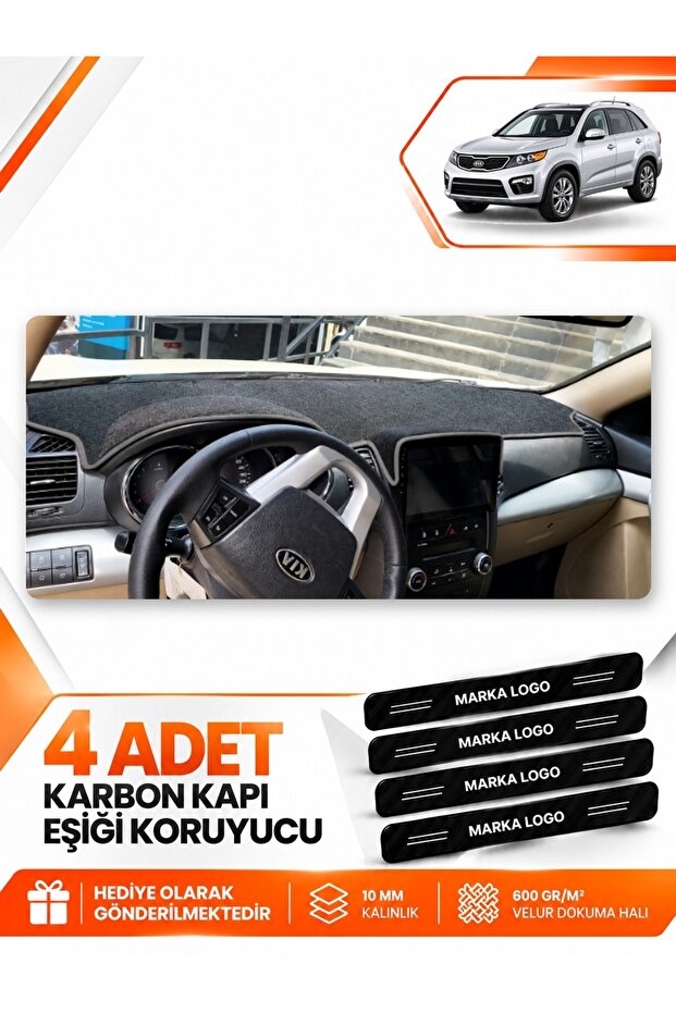 Kia Sorento (2009-2014) Compatible Front Chest Glove Box Protection Cover Carpet Protector - Black-Grey - Ki019
