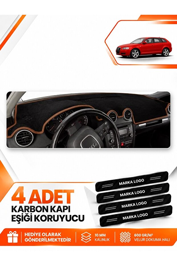 Audi A3 (2004-2008) Compatible Front Torpedo Protection Case Carpet Cover - Black-Brown - Au002