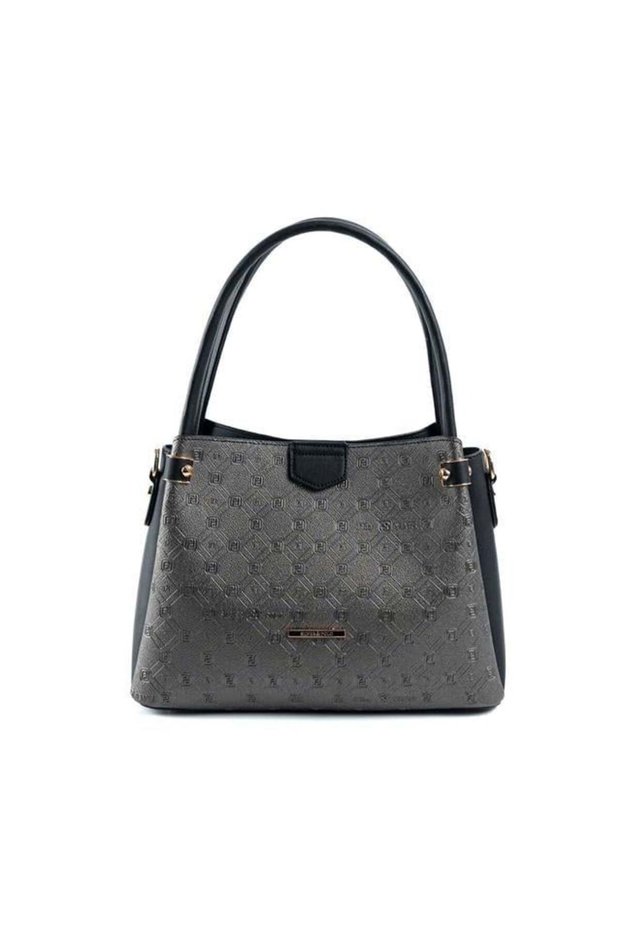 Platinum - Women's Handbag with Black Logo Sp1254