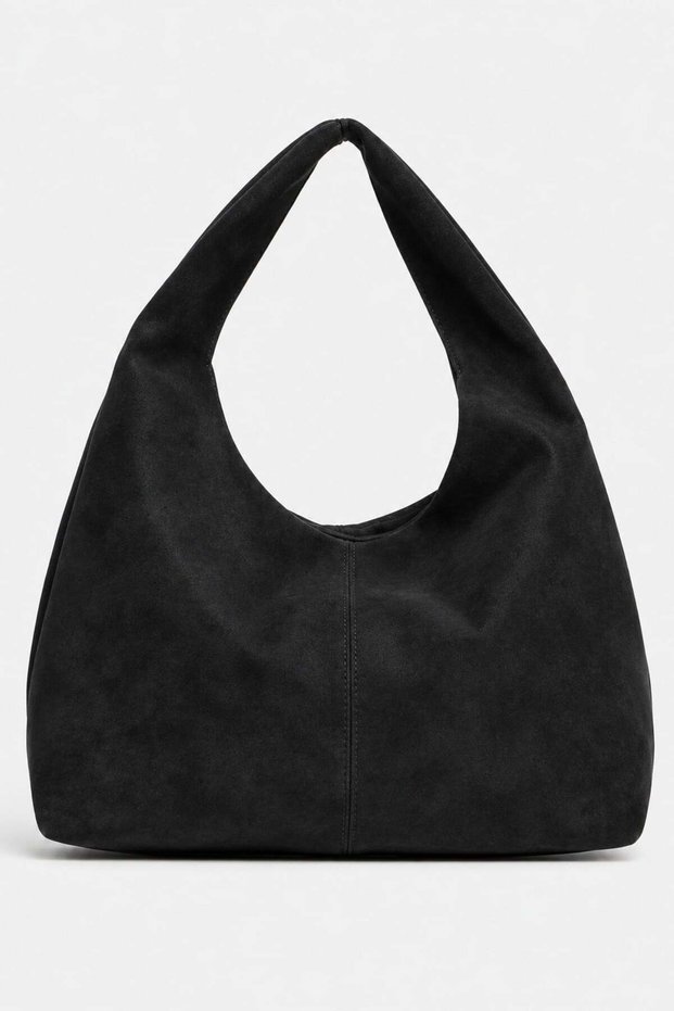 Black Suede Women's Shopper Shoulder Bag – Soft Form Vintage Model