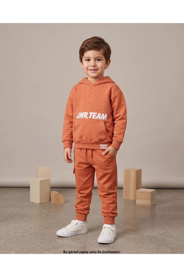 Boy's Seasonal Printed Hooded Cotton Compact Tracksuit with Bottoms for Ages 2-3-4-5-6