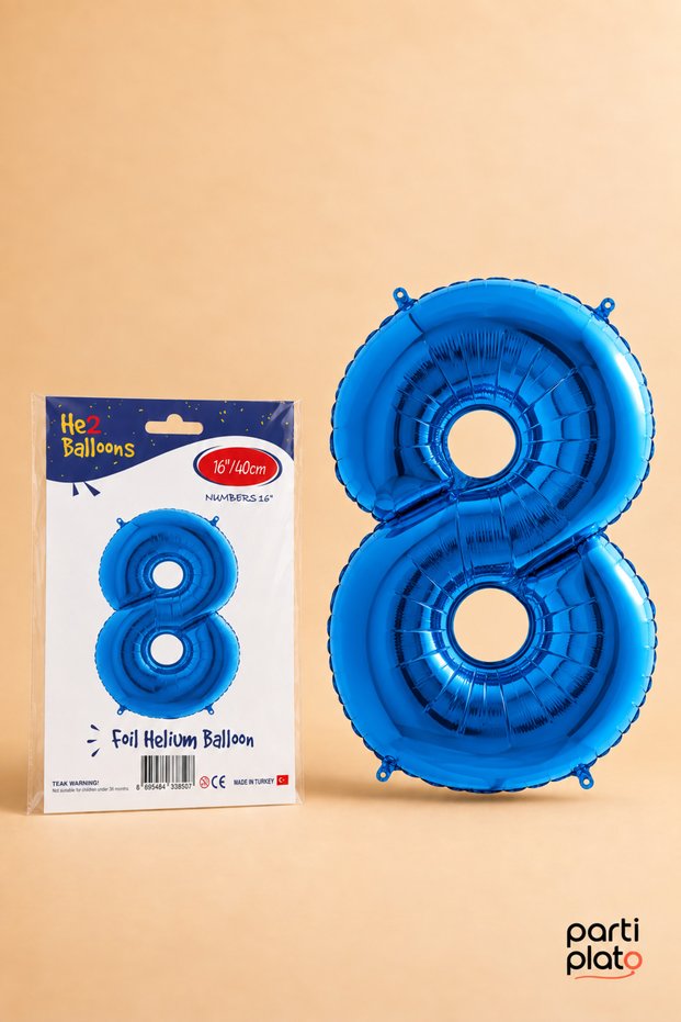 Blue Foil Balloon Number 8, 16 Inches 40 Cm, 8 Year Old Balloon, Birthday Party Decoration