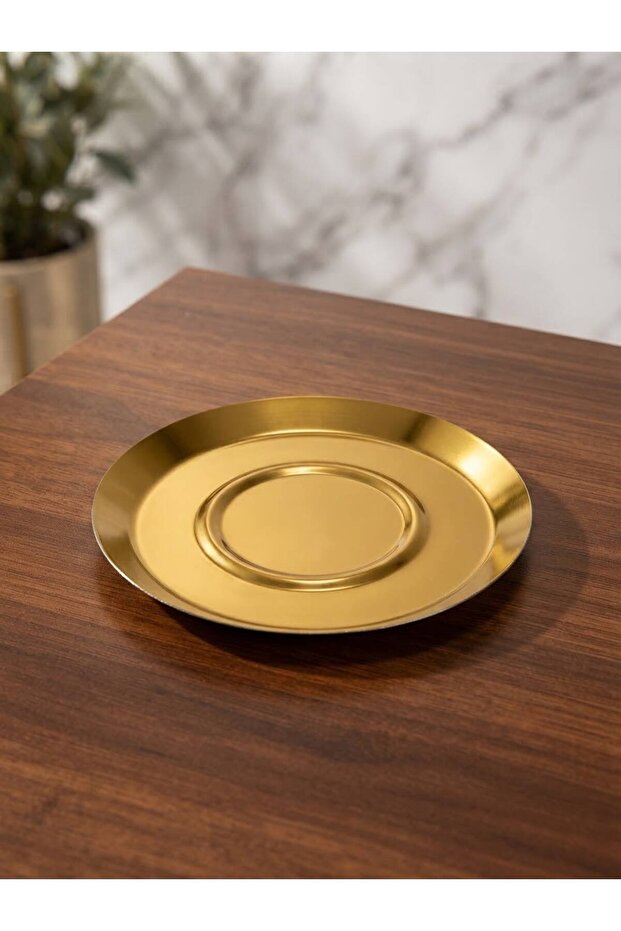 6-Piece Luxury Stainless Steel Tea Plate with Gold Detail