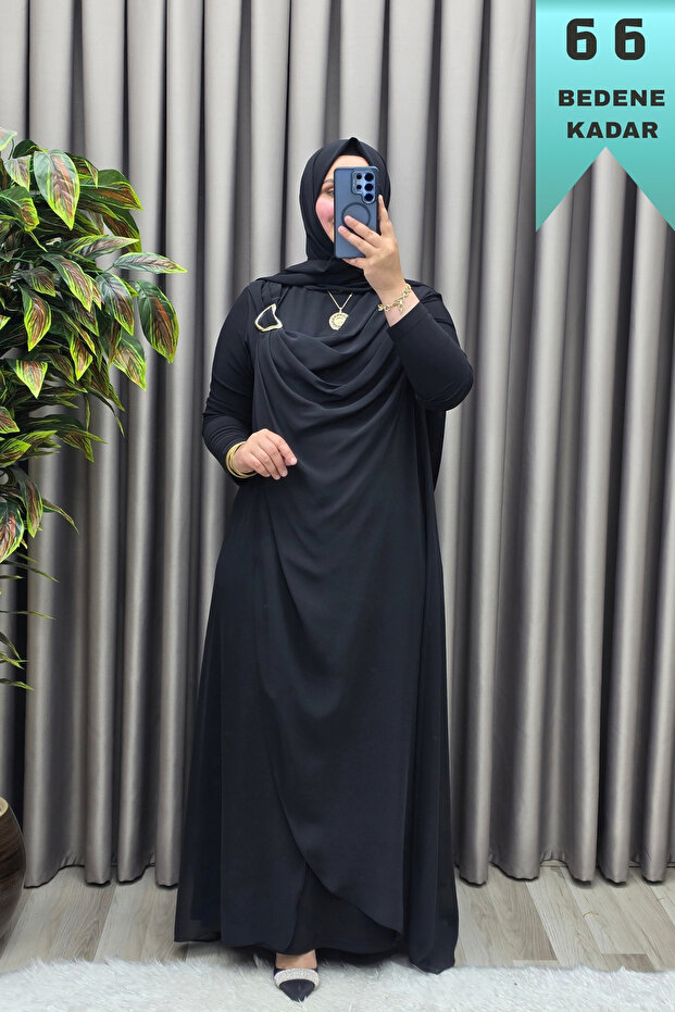 Women's Clothing Plus Size Buckled Chiffon Sandy Fabric Abaya