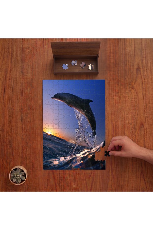 Cute Dolphin Fish Design 240 Piece Wooden Puzzle in a Wooden Box Pd00569