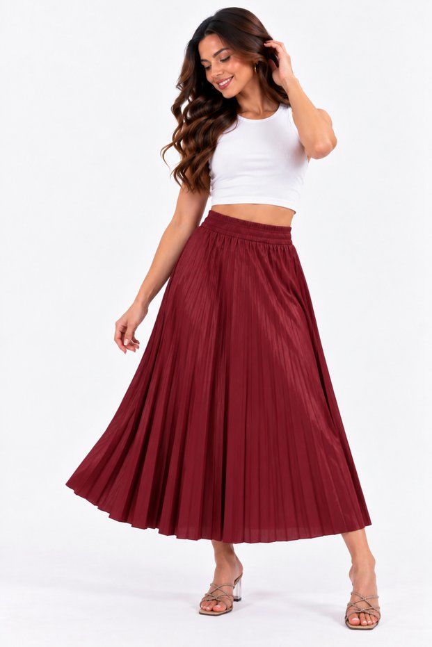 Women's High Waist Elastic Pleated Long Skirt – Casual and Stylish Model