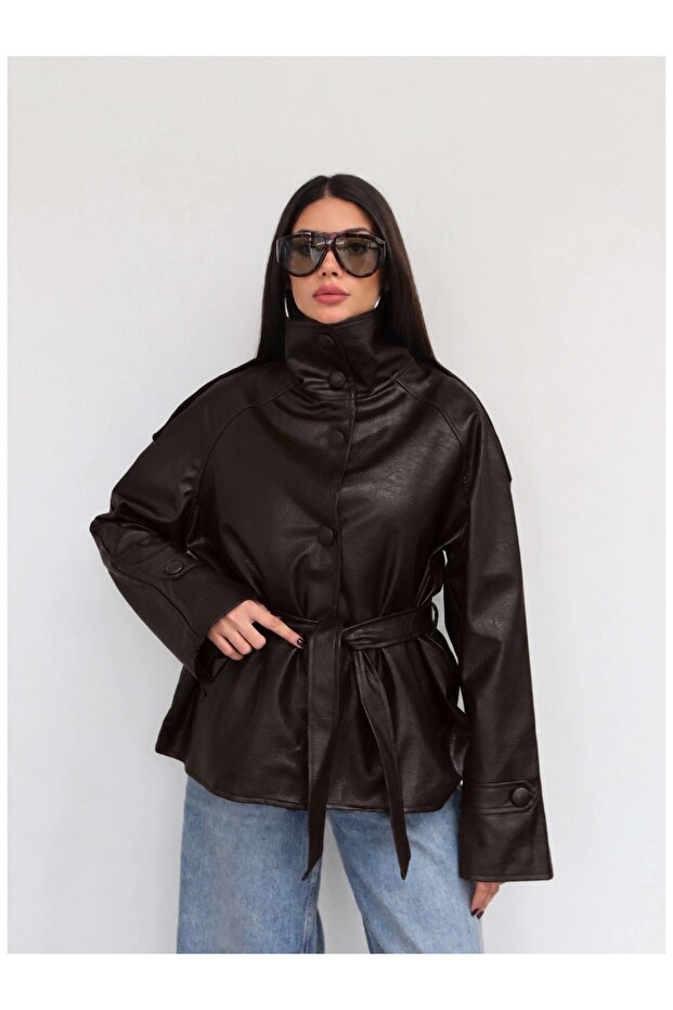 Belted Faux Leather Jacket