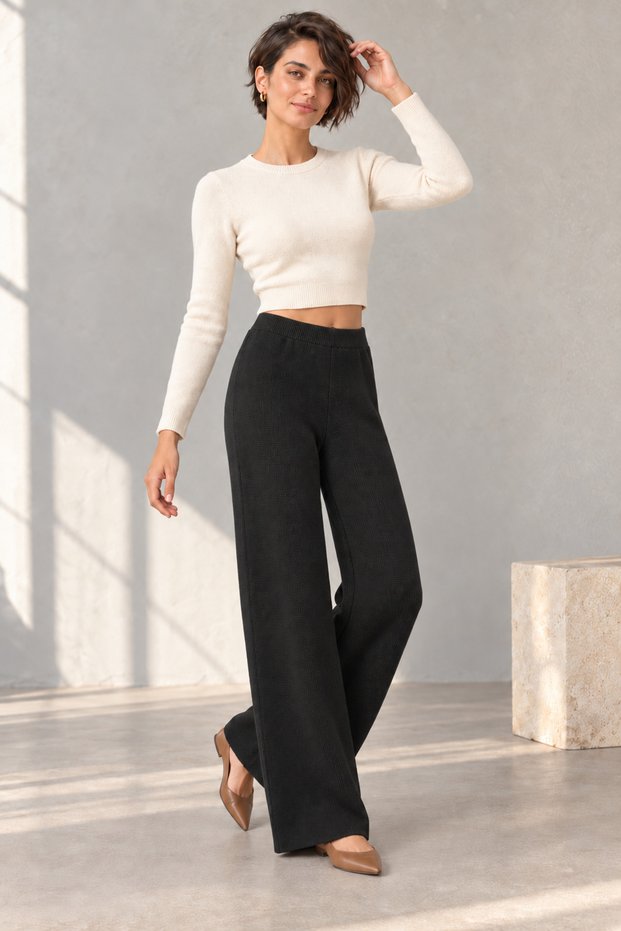 Women's Standard Size High Waist Side Seamless Knitwear Trousers