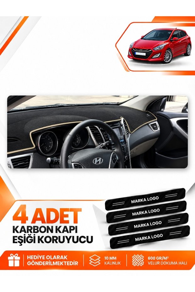 Hyundai̇ İ30 (2012-2016) Compatible Front Cover Torpedo Protection Protective Case Carpet - Black-Beige - Hu005