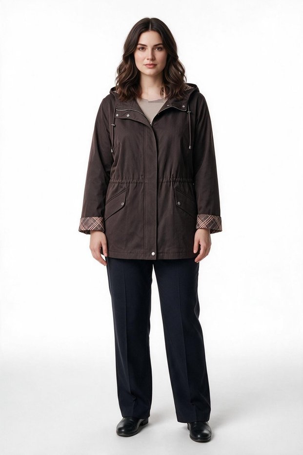 Double Sleeve Hooded Trench Coat Brown