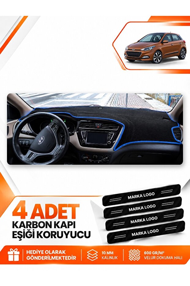 Hyundai̇ İ20 (2014-2020) Compatible Front Torpedo Protection Case Carpet Protective Cover - Black-Blue - Hu002