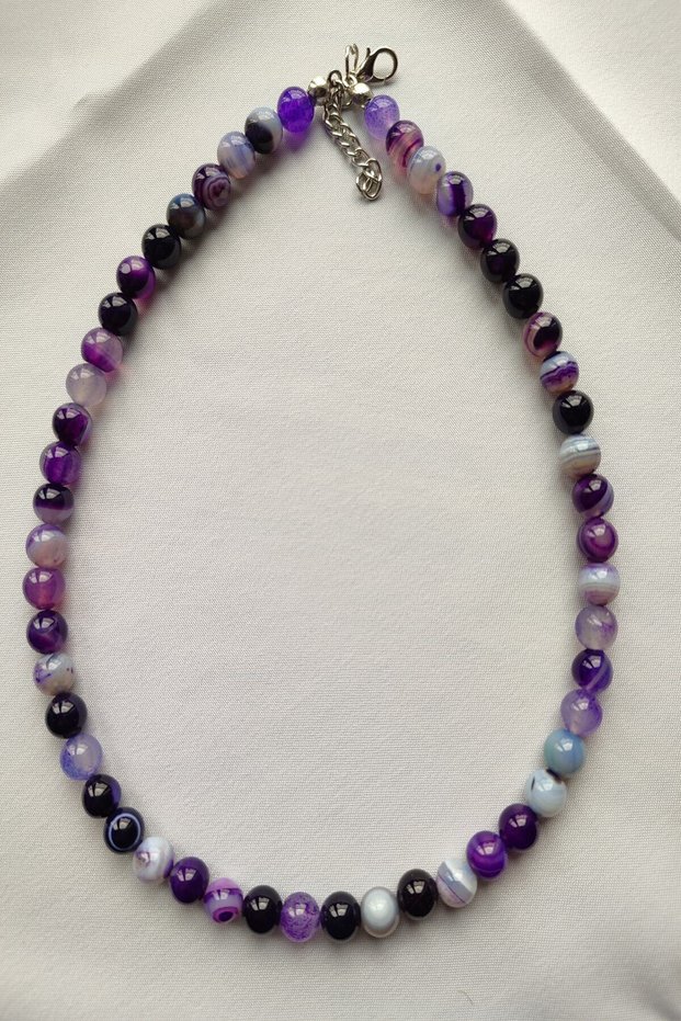 Certified 8 mm Purple Agate Natural Stone Necklace