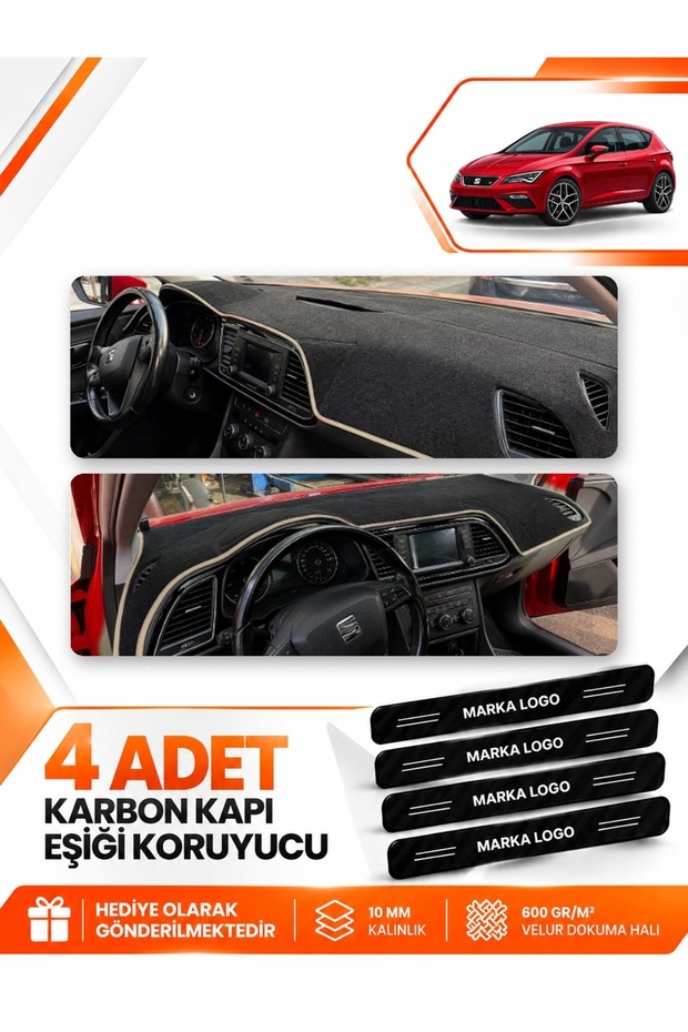 Seat Leon (2013-2020) Compatible Front Cover Glove Box Protection Protector Carpet - Black-Beige - Se006