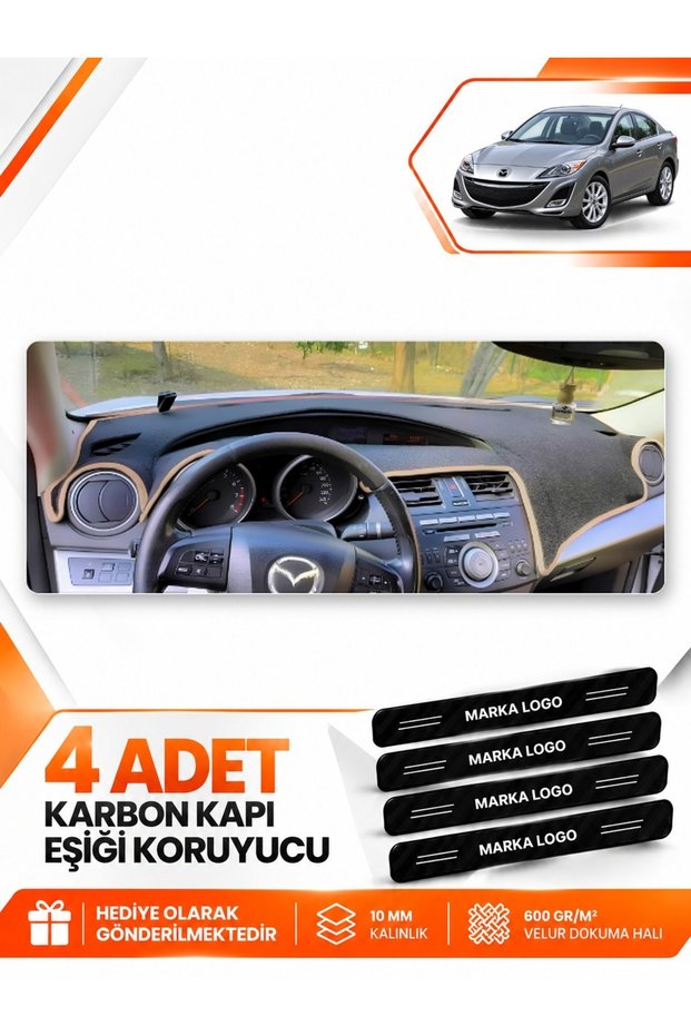 Mazda 3 (2009-2013) Compatible Front Cover Chest Glove Box Protection Protector Cover Mat - Black-Beige - Ma002
