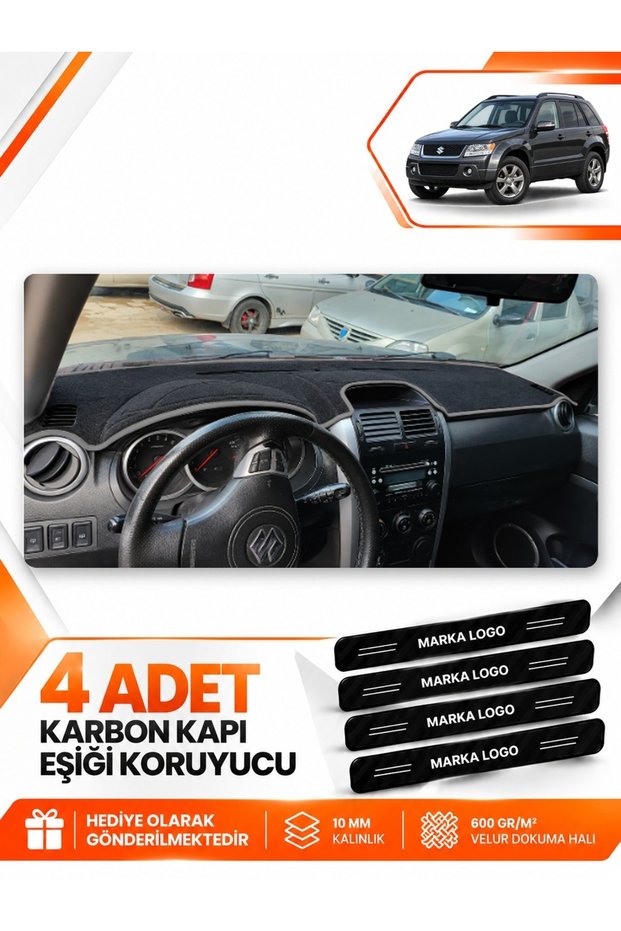 Suzuki Grand Vitara (2006-2012) Compatible Front Torpedo Protection Cover Carpet Protector - Black-Grey - Sz005