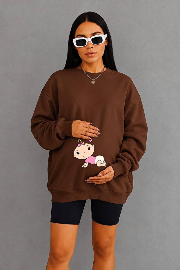 3 Yarn Combed Cotton Retired Baby Printed Maternity Sweatshirt Jq2