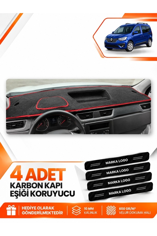 Renault Express Fully Closed (2021-2024) Compatible Glove Box Protection Cover - Black-Red - Re021