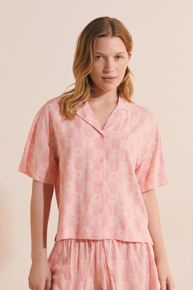 Short Patterned Pajama Shirt