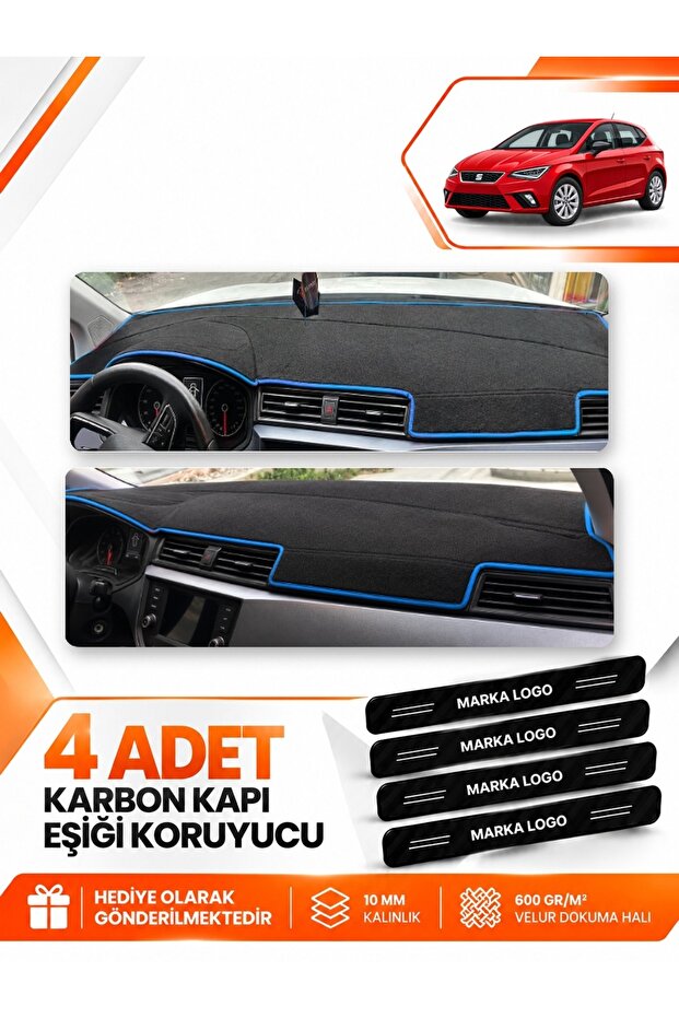 Seat Ibiza (2017-2021) Compatible Front Glove Box Protection Cover Carpet Protector - Black-Blue - Se009