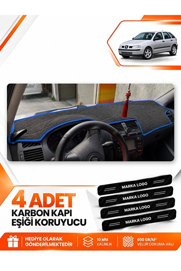Seat Ibiza (1998-2001) Compatible Front Torpedo Protection Case Carpet Protective Cover - Black-Blue - Se002