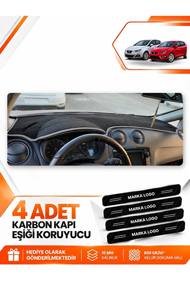 Seat Ibiza (2008-2017) Compatible Front Chest Glove Box Protection Cover Carpet Protector - Black-Grey - Se004