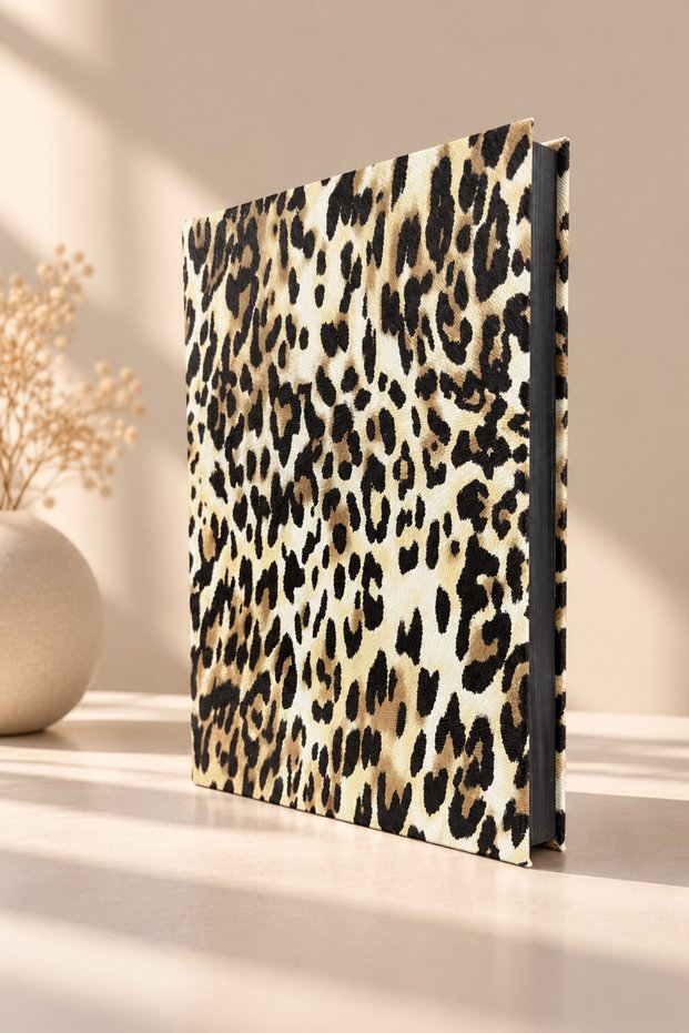 Leopard Patterned Faux Leather Striped Notebook 14X20 cm – 168 Sheets | Painted Edge, 5 Cover Designs