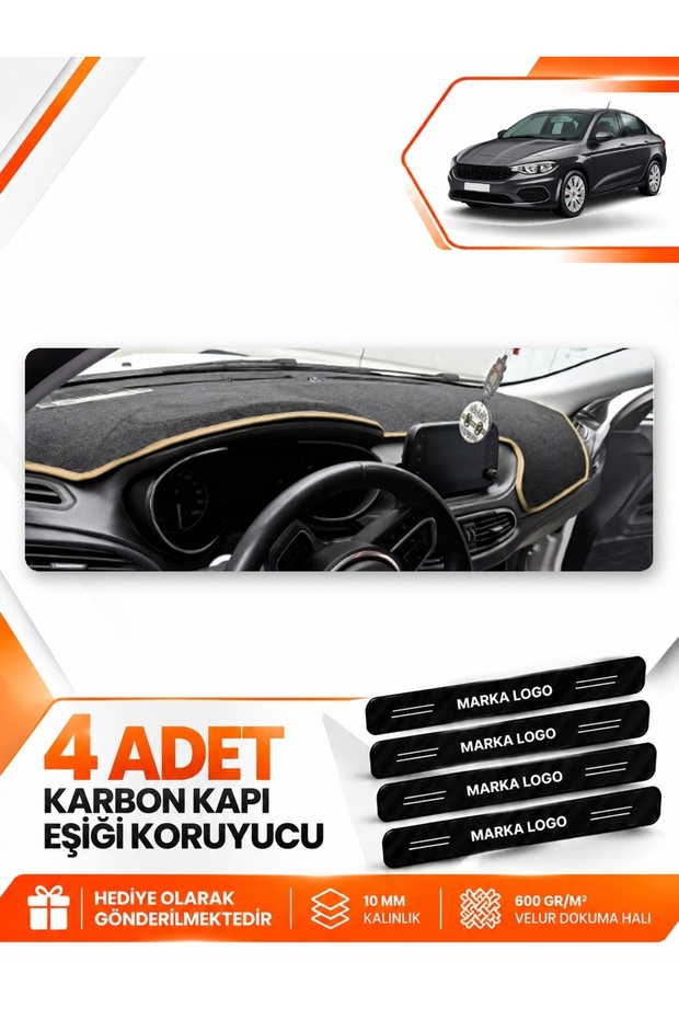 Fi̇at Egea Sedan (2019-2026) Compatible Front Cover with Tablet Holder - Black-Beige - Fi012