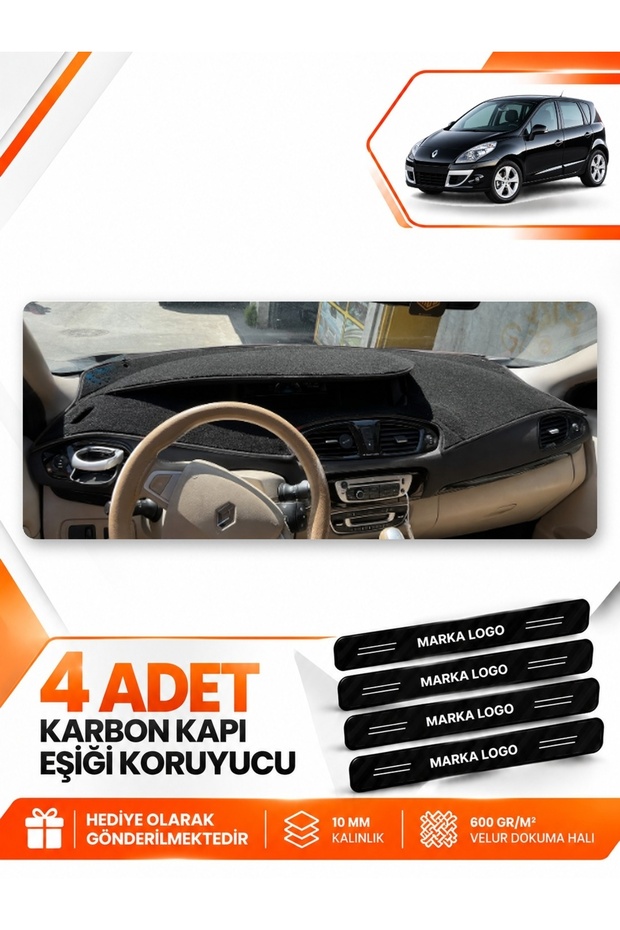 Renault Scenic 3 (2009-2016) Compatible Dashboard Protection Protective Cover Mat Carpet Cover - Black - Re045