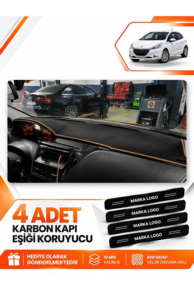 Peugeot 208 Old Compatible Front Torpedo Protection Protective Case Carpet Cover - Black-Brown - Pe029