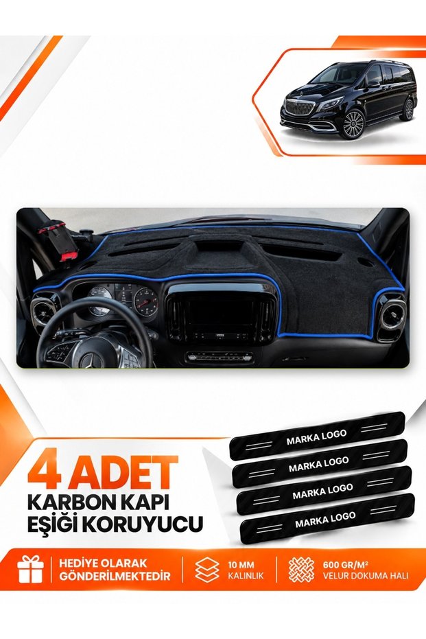 Mercedes Vi̇to W114 Tourer (2025-Onwards) Compatible Front Torpedo Protection Cover - Black-Blue - Mb027