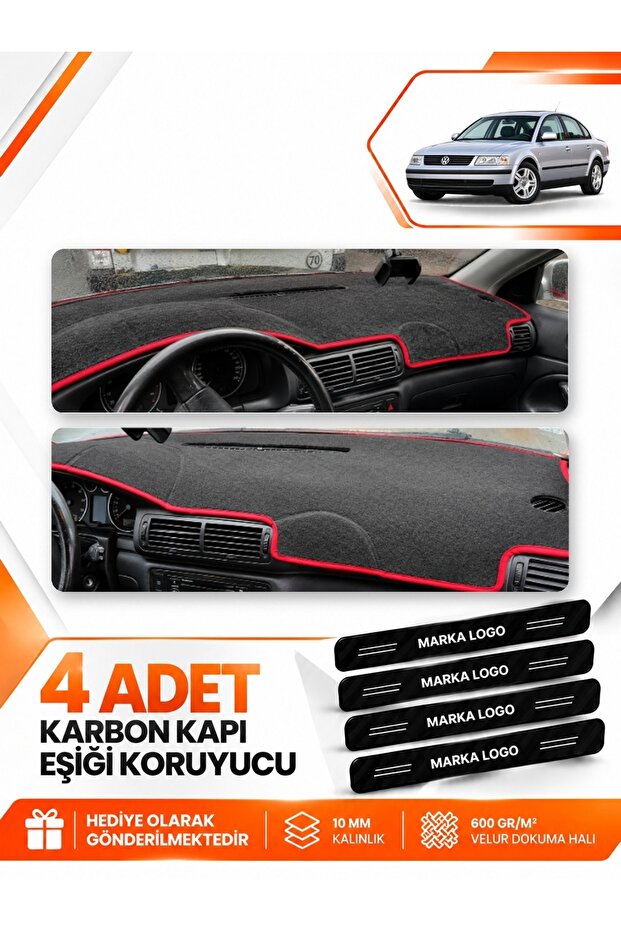 Volkswagen Passat B5 (1996-2000) Compatible Front Torpedo Protection Cover - Black-Red - Vw015
