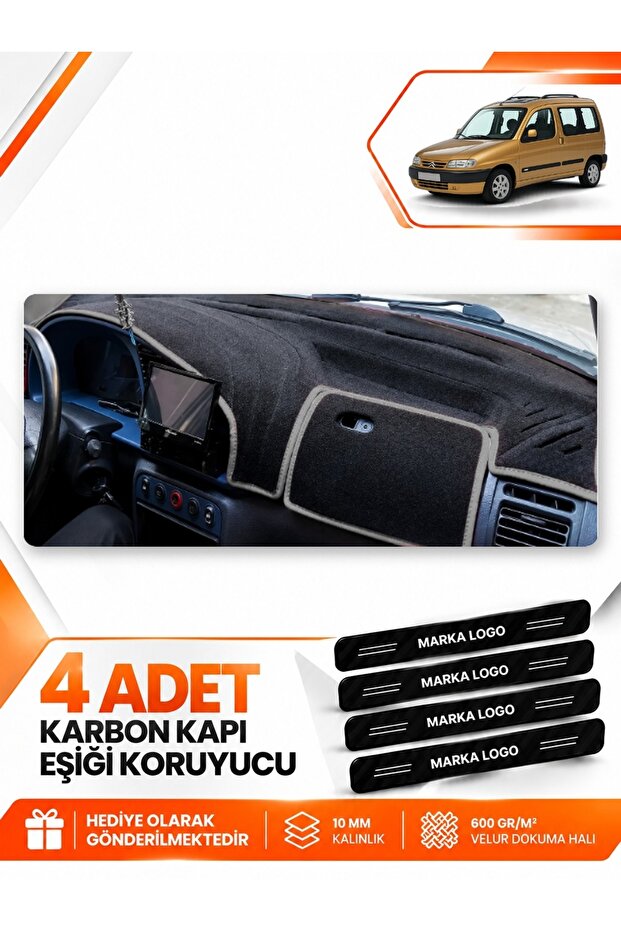 Citroen Berli̇ngo M49 (1996-2001) Compatible Front Torpedo Protection Cover Carpet Protector - Black-Grey - Ci002