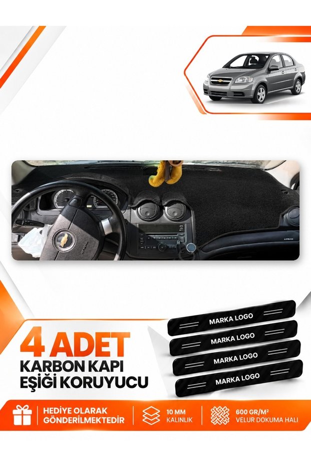 Chevrolet Aveo T250 (2006-2011) Compatible Dashboard Protection Protective Cover Carpet Cover - Black - Ch008