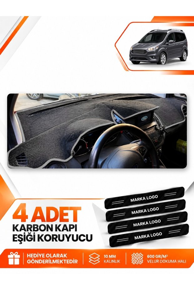 Ford Courier (2020-2023) Compatible Front Torpedo Protection Cover Carpet Protector with Screen - Black-Grey - Fo005
