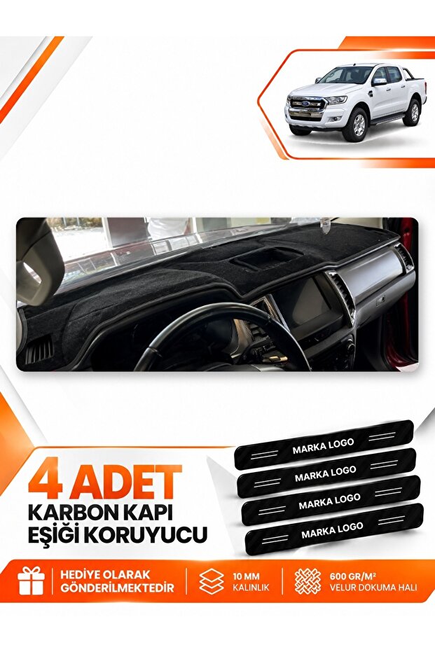 Ford Ranger (2018-2019) Compatible Dashboard Protection Protective Cover Carpet Cover - Black - Fo015