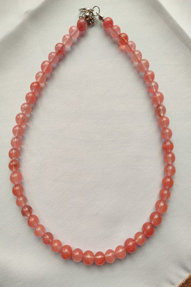 Certified 8 mm Rose Quartz Natural Stone Necklace