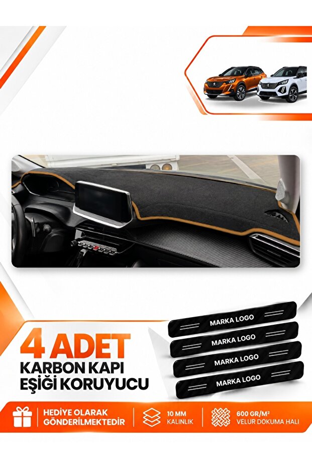 Peugeot 2008 (2020-2026) Compatible Front Torpedo Protection Case Carpet Cover - Black-Brown - Pe011