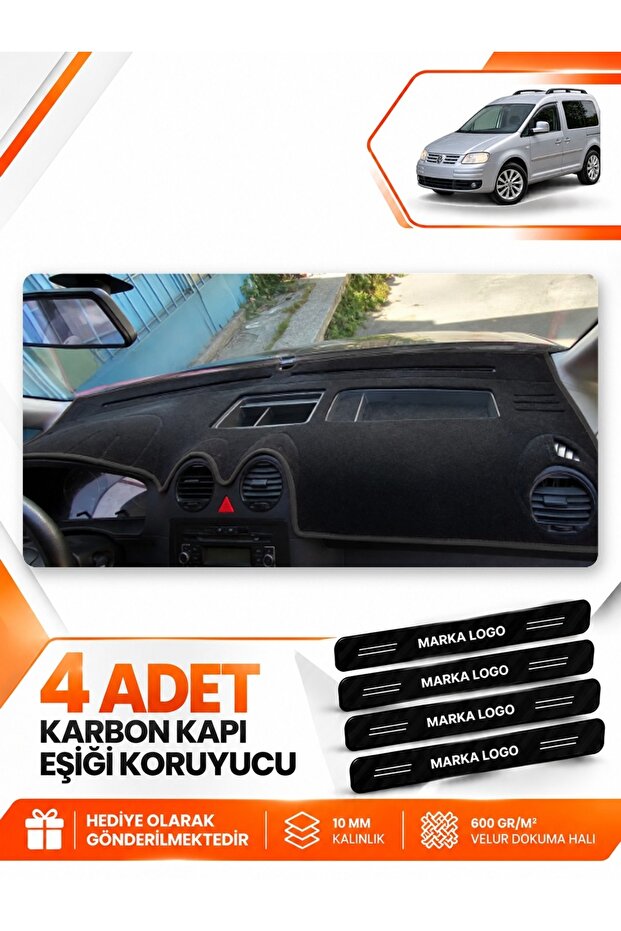 Volkswagen Caddy (2004-2010) Compatible Dashboard Protection Protective Cover Carpet Cover - Black - Vw002