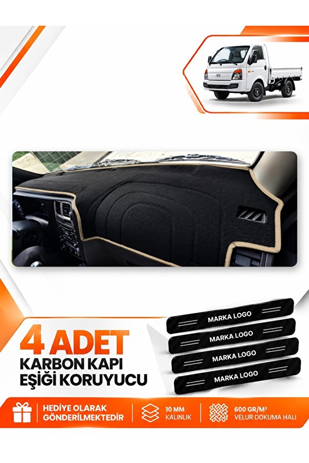 Hyundai H100 (2020-2024) Compatible Front Cover Glove Box Protection Protector Carpet - Black-Beige - Hu023
