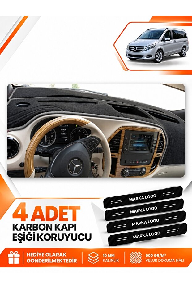 Mercedes Viano W447 (2014-Onwards) Compatible Front Torpedo Protection Cover Carpet - Black-Grey - Mb023