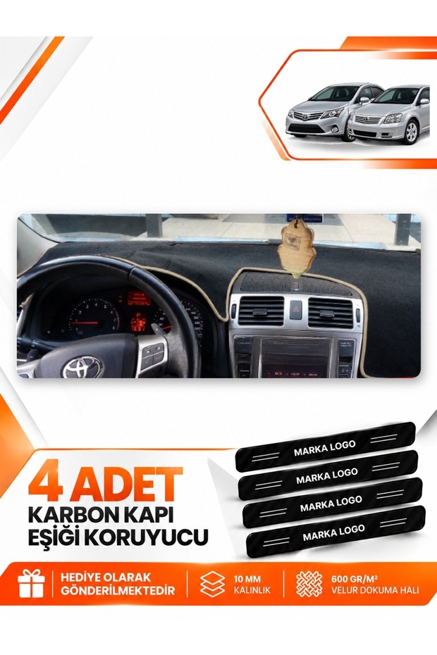 Toyota Avensis T270 (2009-2015) Compatible Front Cover Glove Box Protection Carpet - Black-Beige - To004