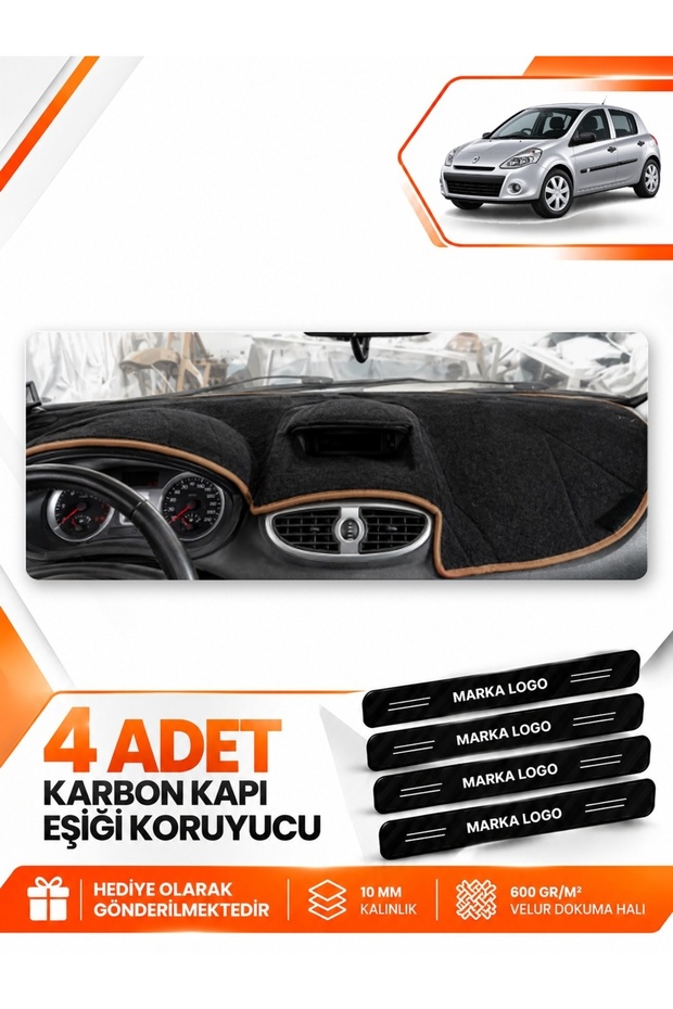Renault Clio 3 (2005-2012) Compatible Front Torpedo Protection Case Carpet Cover - Black-Brown - Re017