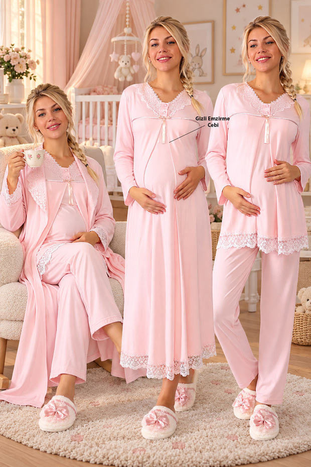100% Cotton 4-Piece Maternity Set with Hidden Breastfeeding Pocket