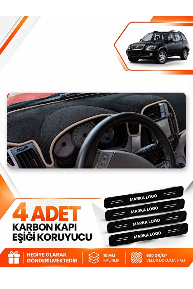 Chery Tiggo 5 (2013-2015) Compatible Front Cover Dashboard Protection Protector Carpet - Black-Beige - Cy001