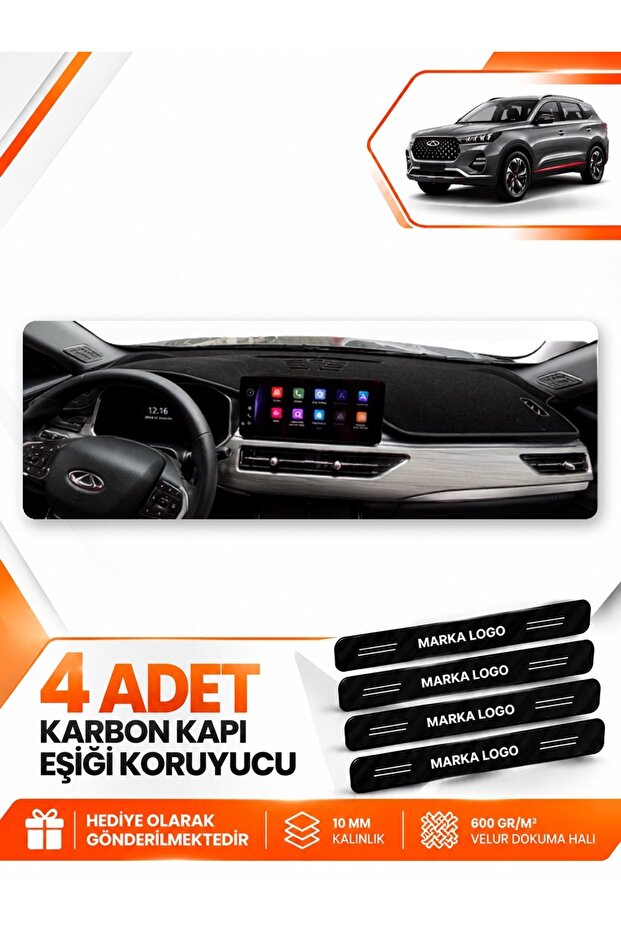 Chery Tiggo 8 Pro (2018-2024) Compatible Dashboard Protection Protective Cover Mat - Black - Cy002