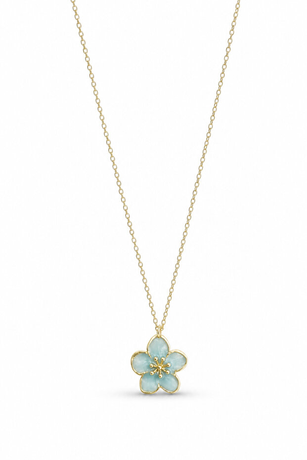 Light Blue Flower Pendant with Yellow Chain - Elegant and Stylish Design