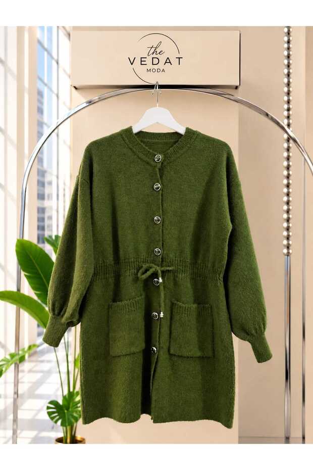 Women's Double Pocket Waist Drawstring Soft Cardigan -0470