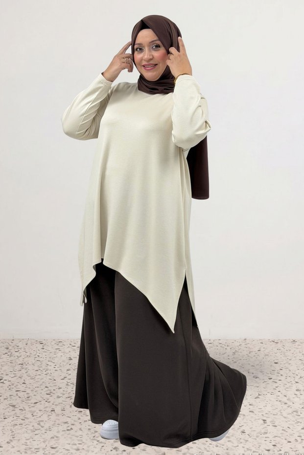 68106 Plus Size Skirt Oval Cut Modal Tunic - Cream