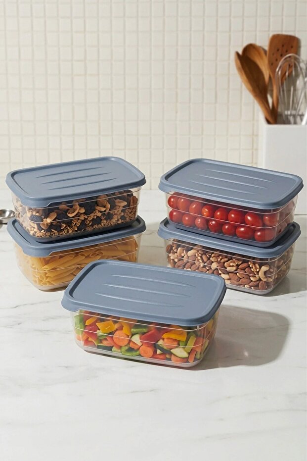 Set of 5 Rectangular Storage Containers 2000 ml Refrigerator Organizer Freezer Compatible