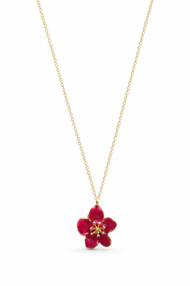 Red Flower Pendant with Yellow Chain Bijouterie Necklace for Women Elegant Design